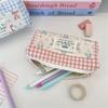 Sweet Cute Splicing Plaid Bow Pencil Case Portable Large Capacity Student Stationery Storage Bag Pen Bag Girly Cosmetic Bag Gift