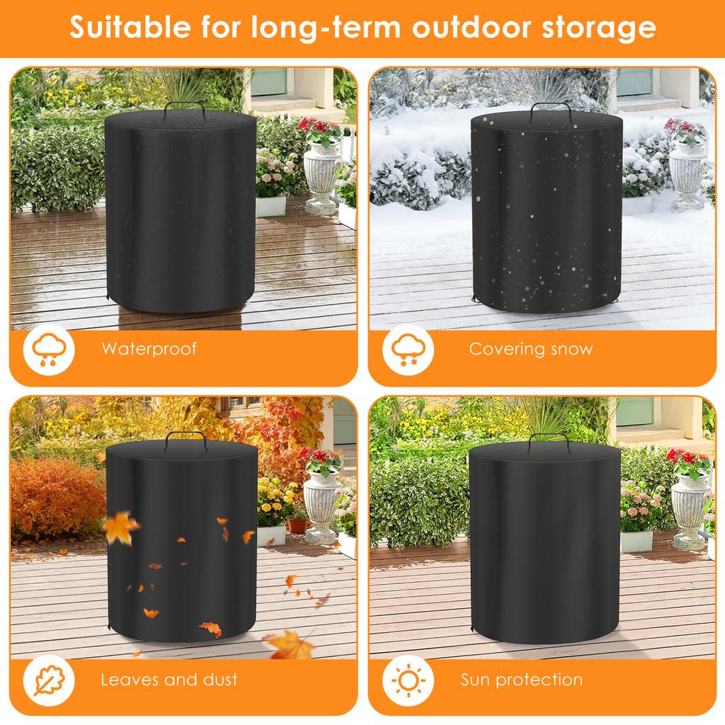 Fire Pit Dust Cover Oxford Fire Pit Drawstring Cover with PVC Backing & Handle Patio Bonfire Waterproof Cover for Winter Storage