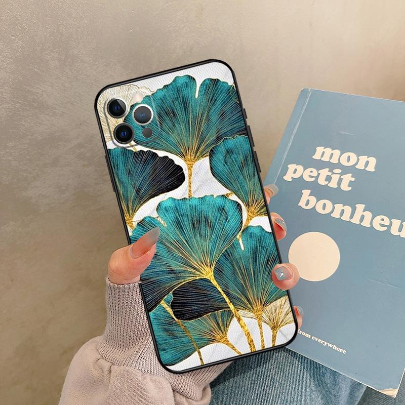 Ginkgo Leaf Gold Fol Art Case For iPhone 17 Air 16 15 14 13 11 12 Pro Max 13 mini XR 15 16 Plus 16e Back Cover Shell