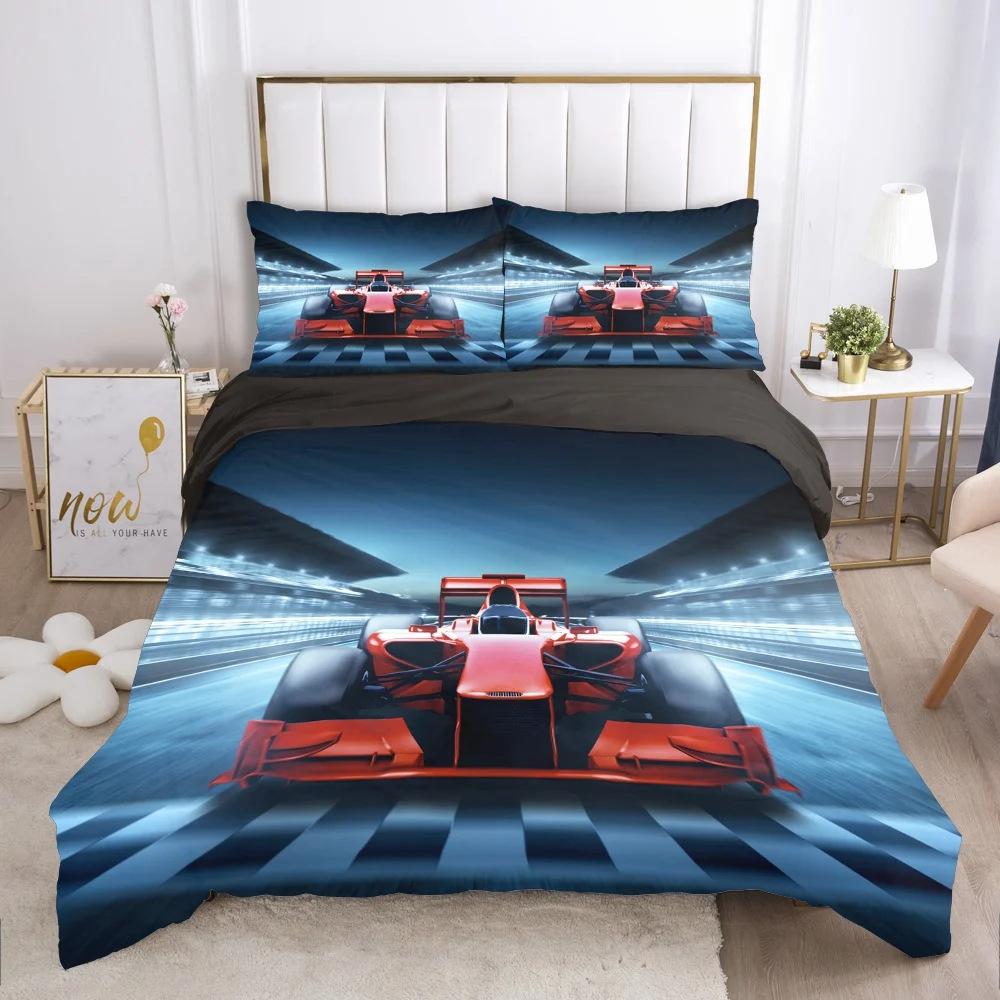 Speed Sports Car Duvet Set Racing Theme Luxury Quilt Set Bedding Set Three-Piece Set