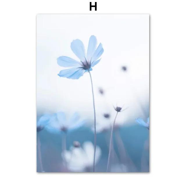 Natural Blue and White Flower Beach Crown Wall Art Canvas Painting  Nordic Posters and Prints for Interior Home Decor