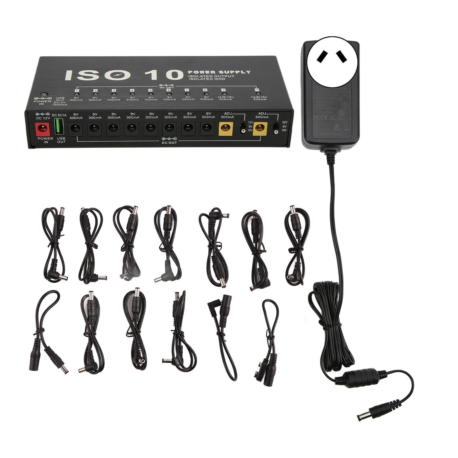 

Guitar Pedal Power Supply 10 Isolated Output Multi Effect Power With 2 Adjustable VoltageUK Plug 100-240V срібний