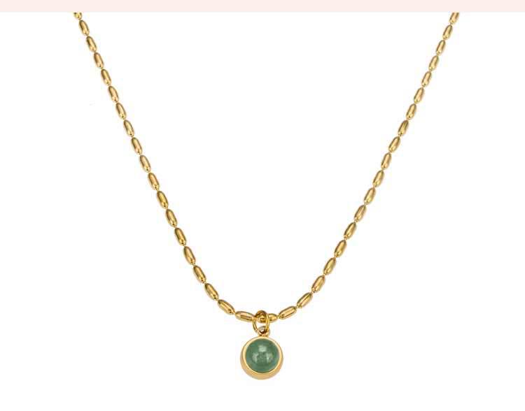 Elegant Korean-Japanese Style Titanium Steel Necklace with Colorfast Natural Stone Pendant - Light Luxury Sweater Chain