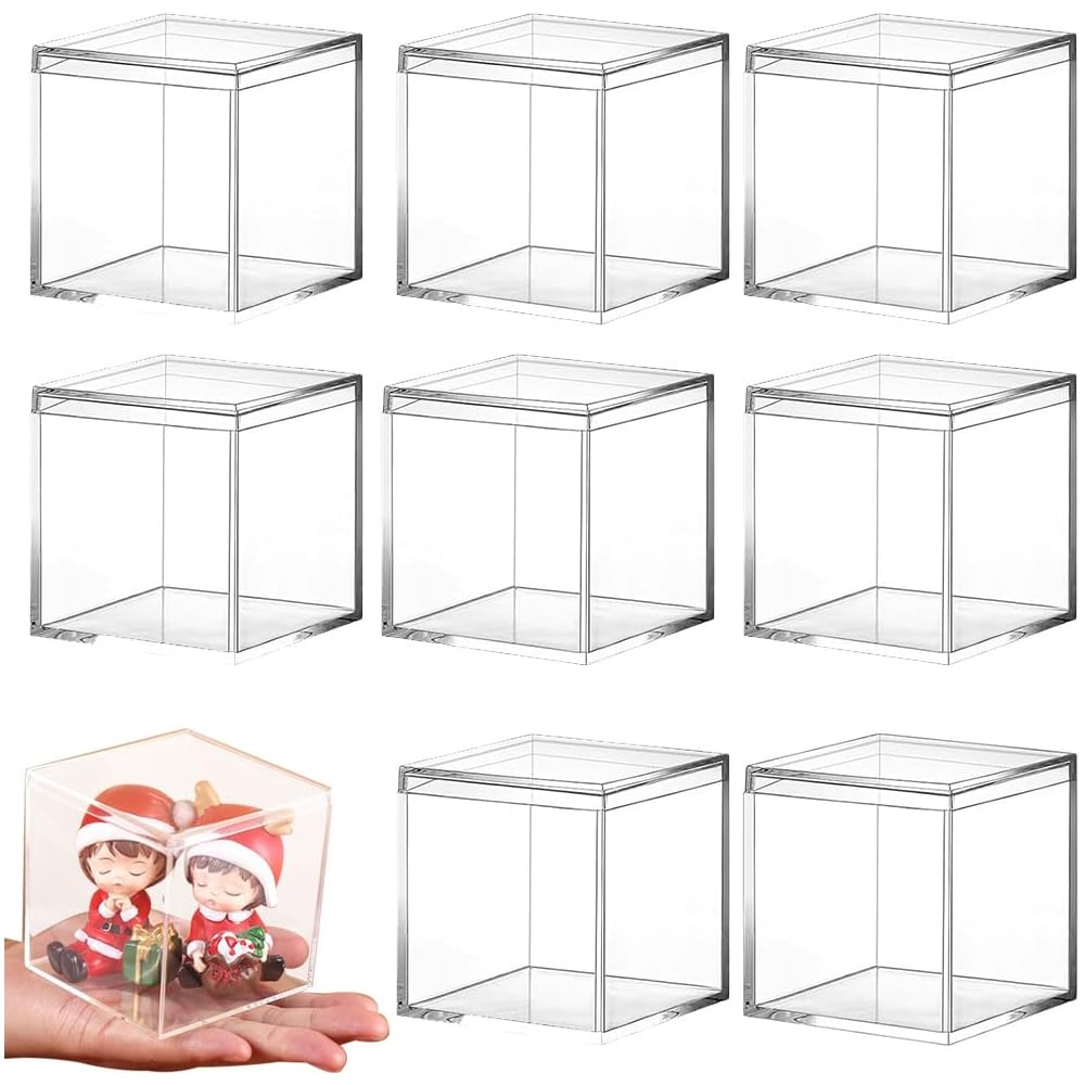 Acrylic Storage Box Set of 8 Clear Waterproof Display Cases with Lids for Jewelry, Figurines, Candy, Cosmetics, Beads