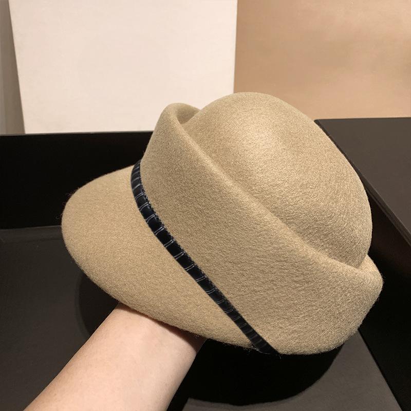 New Autumn and Winter Hat for Women's Design Sense Foreign Trade Wool Duckball Cap Solid Color Versatile Winter Warm Equestrian Hat