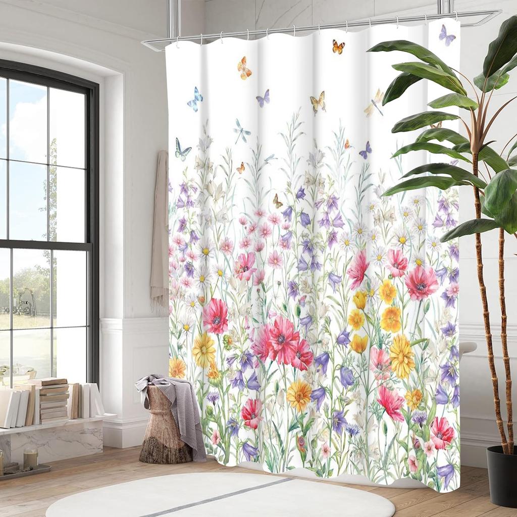Butterfly and Floral Bathing Curtain  Bathroom Letters Shower Curtain Waterproof With 12 Hooks Fishes Home Deco Free Ship