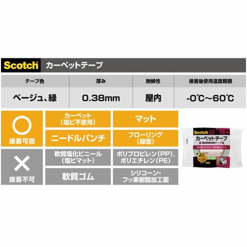 3M double-sided tape for fixing carpet, for 6-8 tatami mats, width 40mm, length 15m, Scotch CP40-15, little adhesive residue, hard to damage flooring