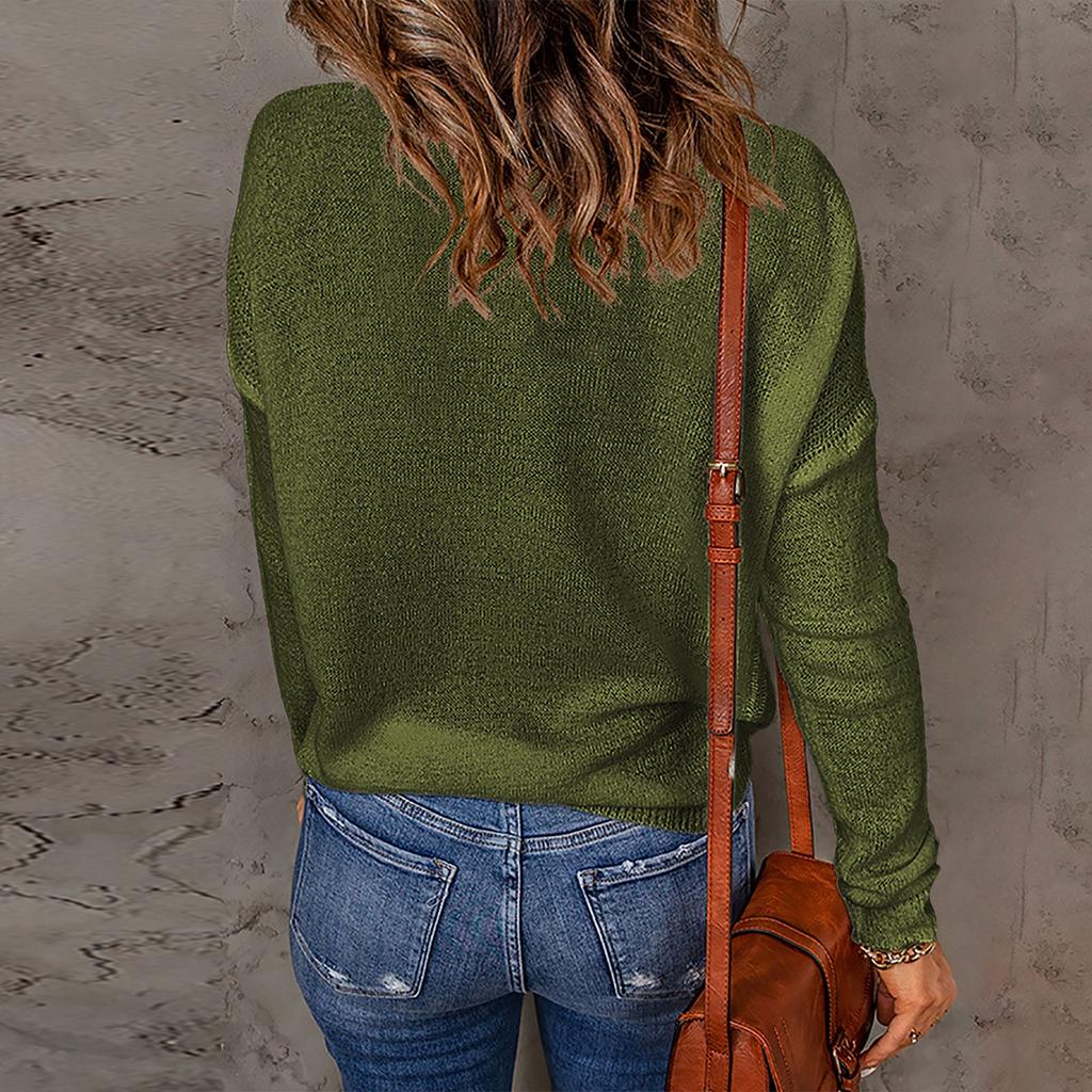 Women Solid Long Sleeve Sweater Crewneck Drop Shoulder Knit Shirts Tops