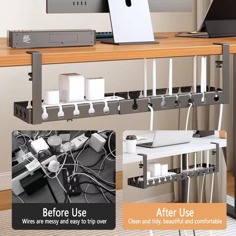 Telescopic Under Table Storage Rack Metal Cable Management Tray Home Office Desk Wire Organizer No Punching Storage Accessories