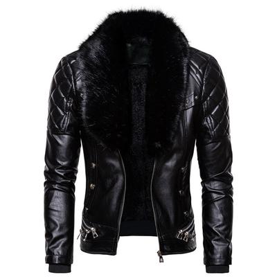 Herren Biker Lederjacke Pelzkragen Abnehmbare Kunstleder Motorradjacken Mäntel Lässige PU Jacke Chaqueta Moto Hombre