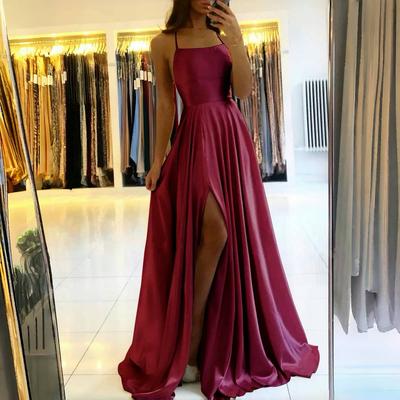 LYRIA Rochie Maxi de Plajă din Satin Burgund pentru Femei pentru Crăciun Sexy cu Despicătură Laterală Bretele Reglabile Rochie de Seară pentru Bal de Promovare Rochii Ieftine de Domnișoare de Onoare