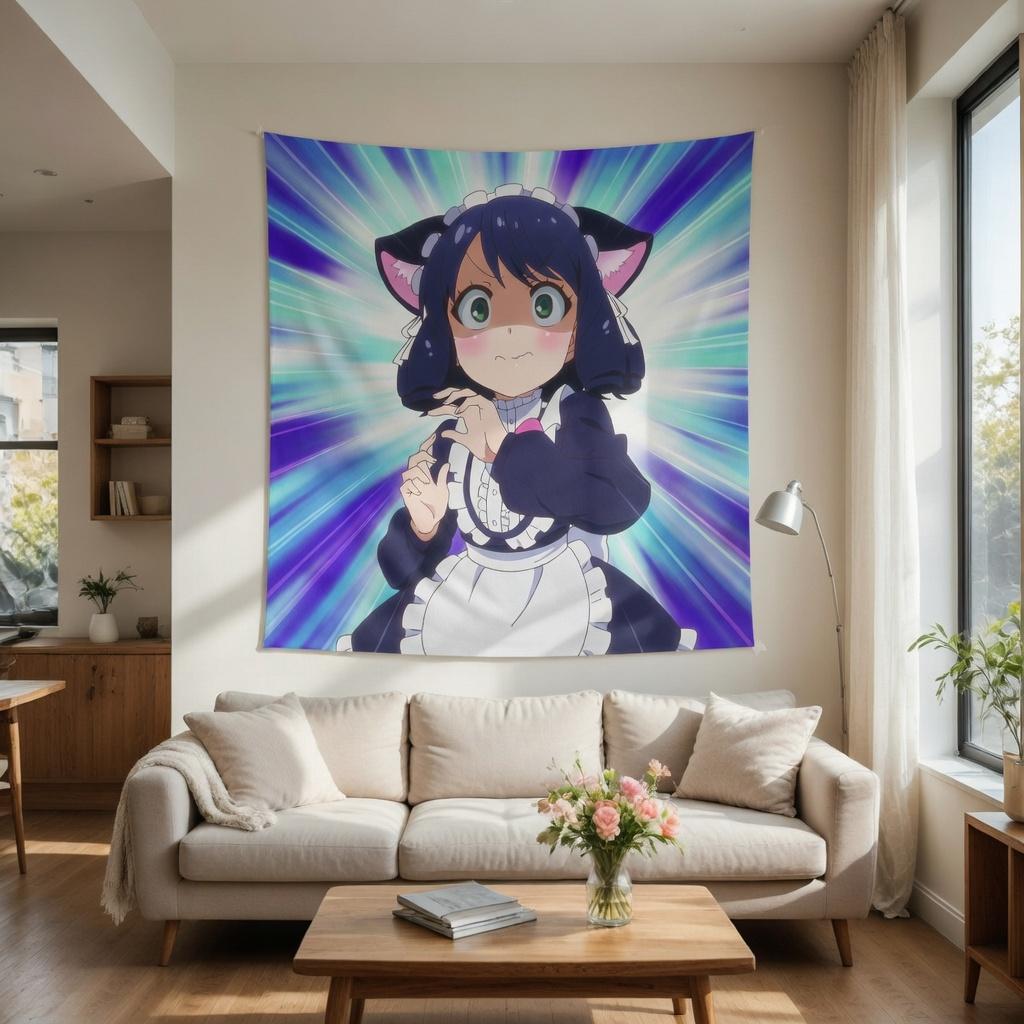 Sanrio Show by Rock Cyan Tapestry Kawaii Anime Cat Girl Wall Hanging Neko Maid Aesthetic Room Decor Manga Backdrop Wall Art