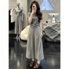 Korean Minimalist Fashion Suit Women's Solid Color Shoulder Round Neck Thin Short-sleeved T-shirt + Wide-leg Pants Pants Two-piece Set
