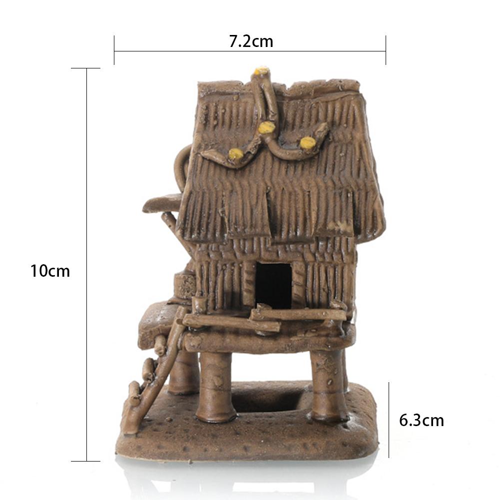 Aquarium Micro Landscaping Ornaments Ceramic House Thatched Hut Bamboo Building Fish Tank Decoration