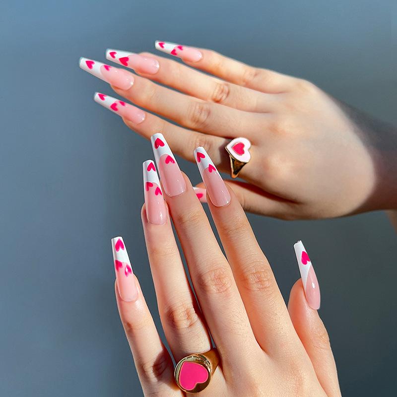 Ballet Pink Heart Wearable Nail Art Tips