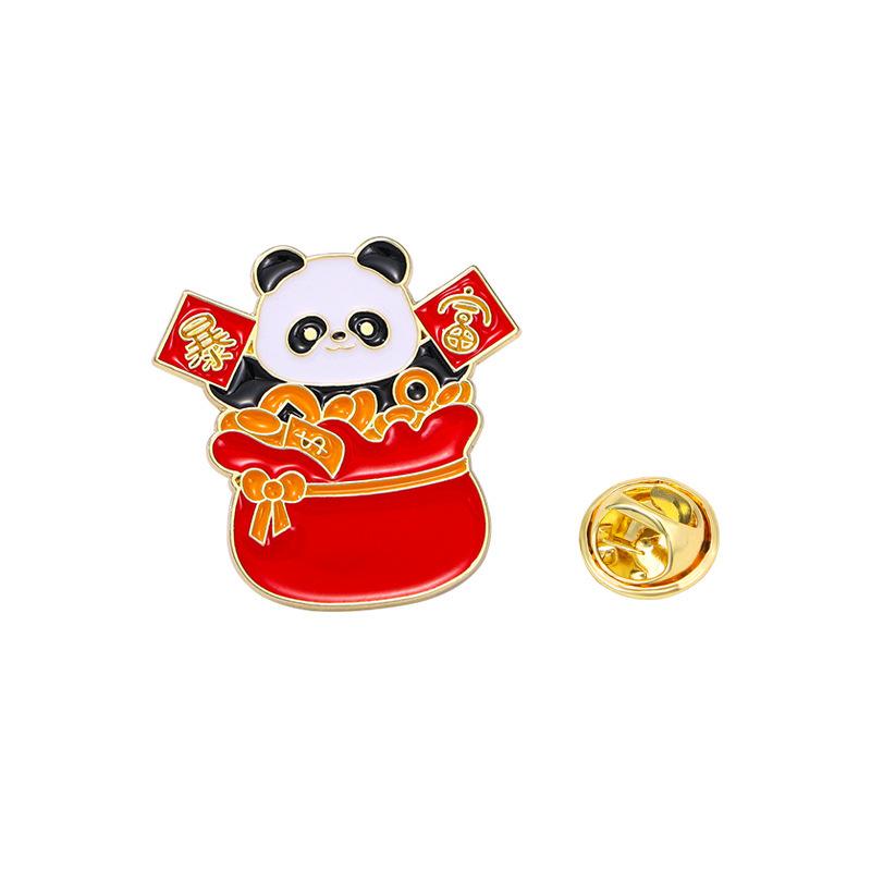Merchandise Spring Festival New Panda Brooch God Of Wealth Styling Success Good Luck Alloy Oil Drip Badge Badge
