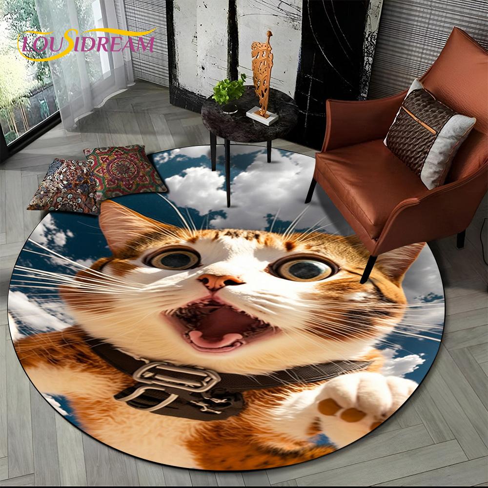 3D Persian Cat,Cute Calico Cat,Ragdoll Cartoon Round Carpet Rug for Living Room Bedroom Kid Playroom Decor,Pet Area Rug Non-slip