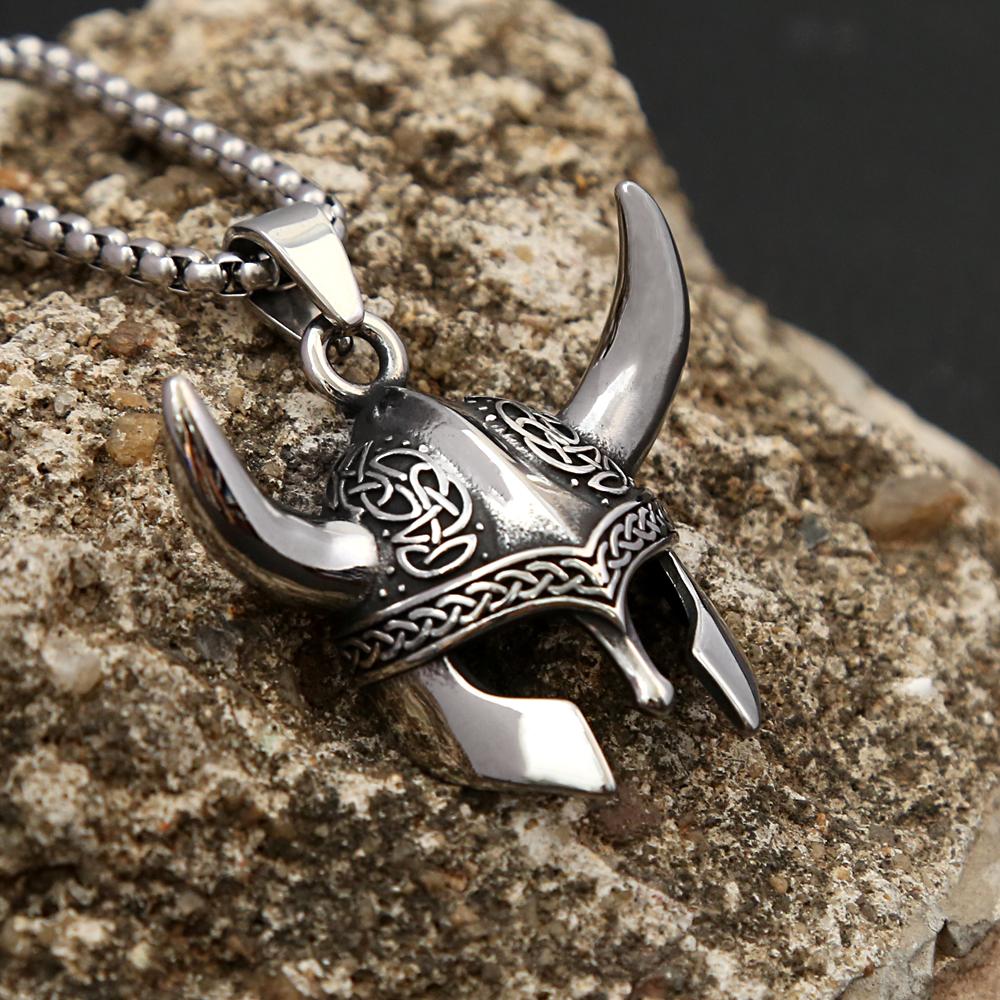 Vintage Helmet Mask Pendant for Men 316L Stainless Steel Nordic Celtic Knot Necklace Biker Amulet Jewelry Dropshipping