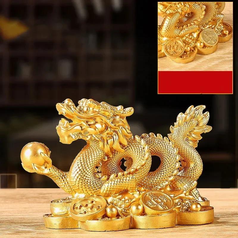 Estatueta de dragão chinês auspicioso dinheiro escultura de resina feng shui decoração casa sala de estar quarto escritório estatuetas