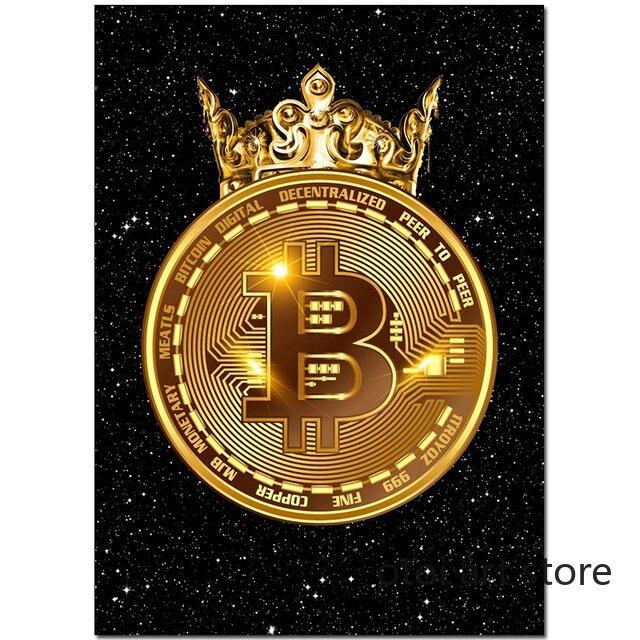 

Забавная собака King Crown Crypto Ethereum Art Poster Золотой Стиль Холст Картина Настенные принты Картина Офисная комната Домашний декор без рамы 60x100cm No Framed