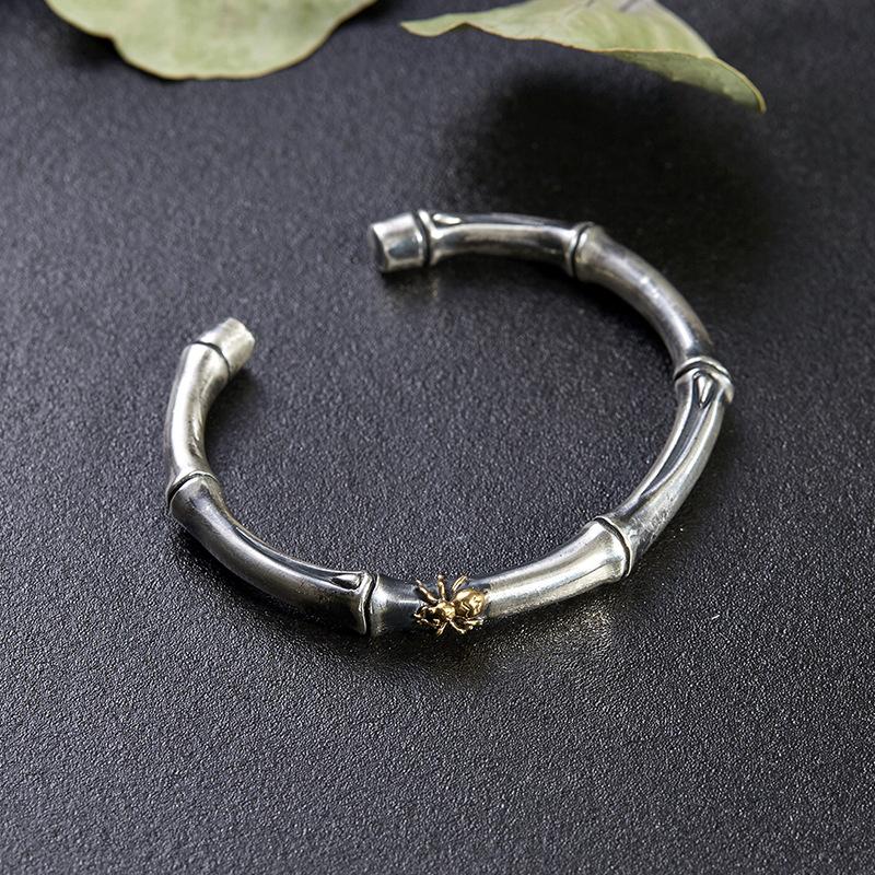 Buyee 925er Sterlingsilber Großer Herrenarmreif Kreis Elegantes Bambusgelenk Goldener Spinnennetz-Armreif für Frau Mann Mode Feiner Schmuck
