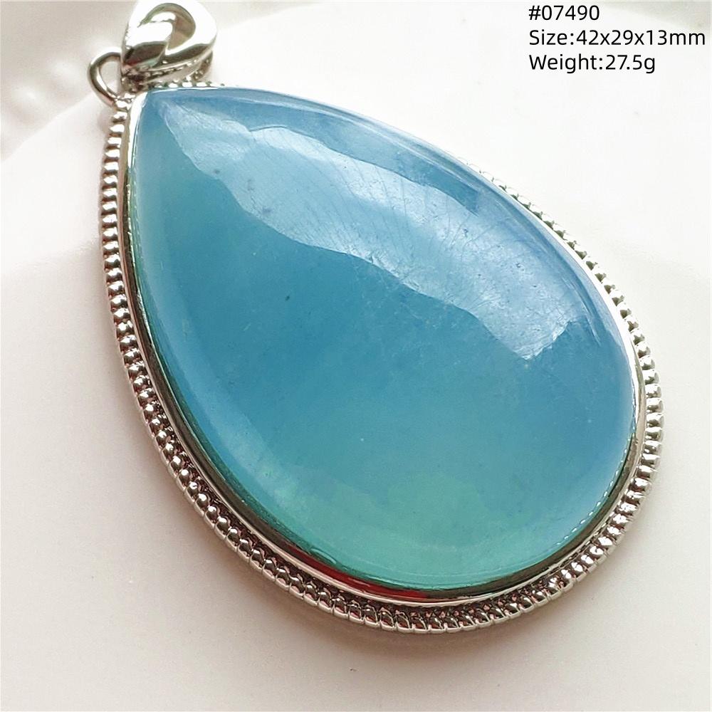 Natural Blue Aquamarine Oval Pendant Jewelry For Women Men Dark Aquamarine Necklace Fashion Brazil AAAAAA