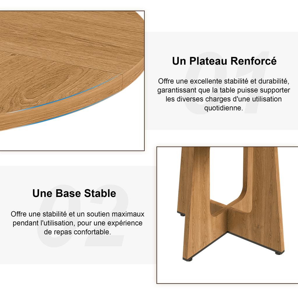 Modular Round Dining Table Set with 1 Table and 2 Chairs, Table Top MDF with Oak Veneer, Chairs Made of Solid Oak Veneered In Natural Wood Color