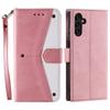 For Samsung Galaxy A17 Leather Case Splicing Stitching Wallet Phone Cover with Wrist Strap