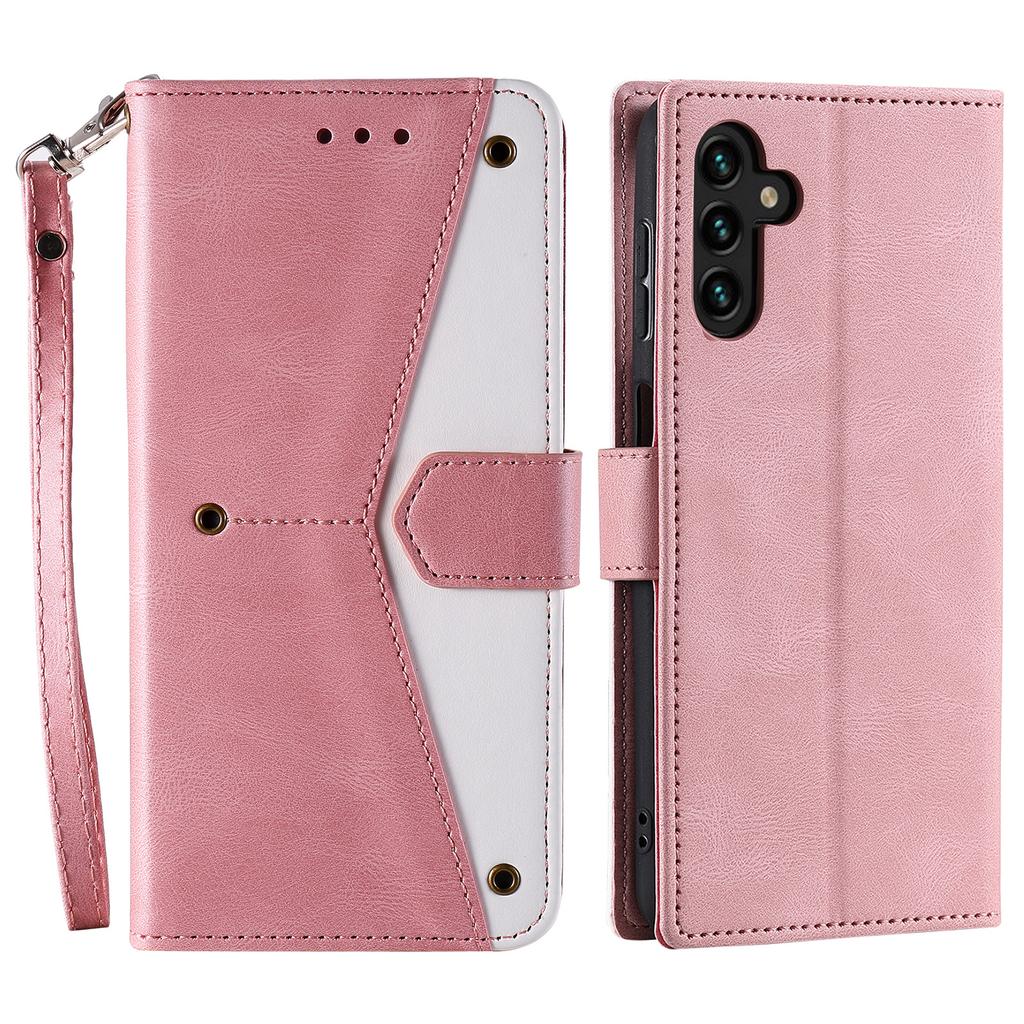 For Samsung Galaxy A17 Leather Case Splicing Stitching Wallet Phone Cover with Wrist Strap