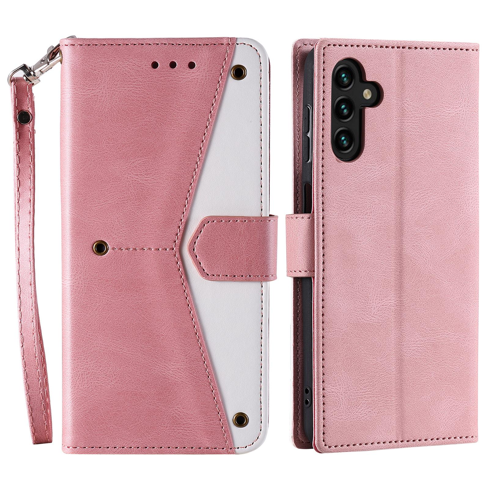 

Кожаный чехол для Samsung Galaxy A26 5G, с прострочкой, кошелек, чехол для телефона с ремешком на запястье Rose Gold