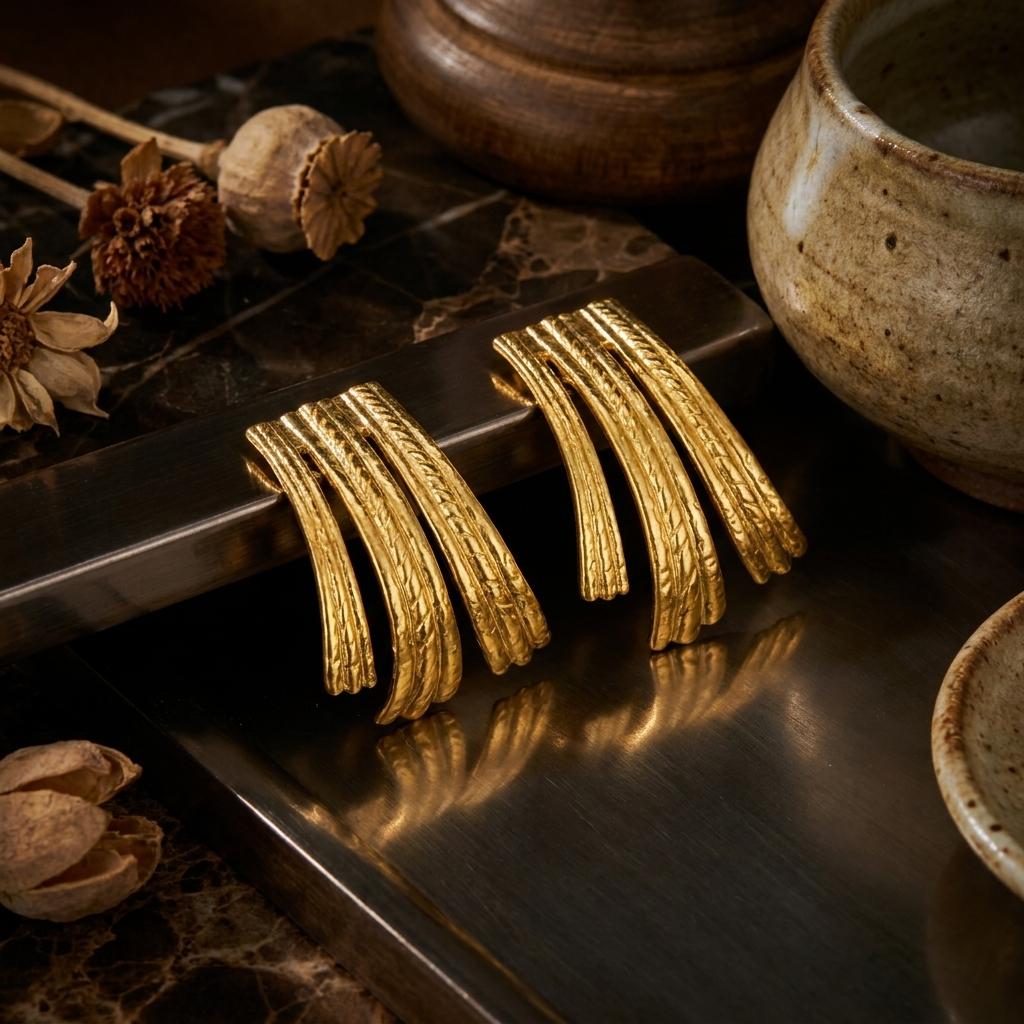 Vintage Striped Texture Stainless Steel Stud Earrings For Women Gold Plated Knotted Vortex Earring Waterproof Statement Jewelry