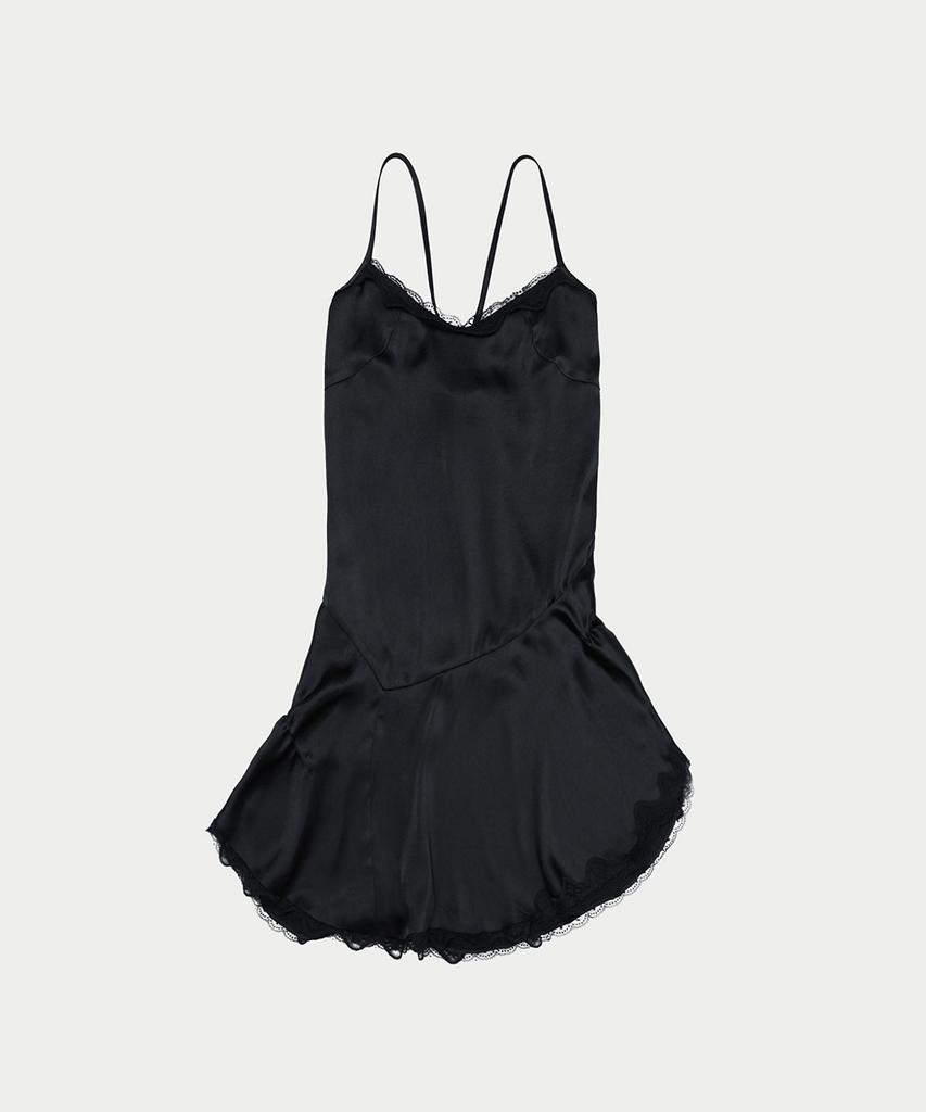 Ieoning Lace Shirring Slip Mini Dress, Black