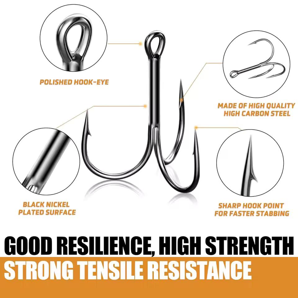 1000pcs/set Fishing Hooks 2/4/6/8/10# High Carbon Steel Treble Hook Set Fishing Tackle Fishing Equipment Soft Lure Holder Pesca