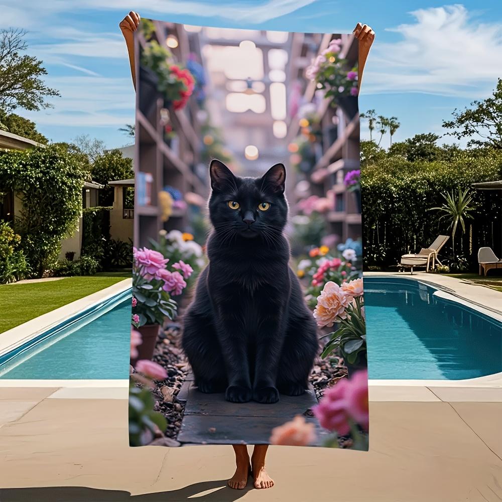 

Van Gogh Starry Night Black Cat Microfiber Towel, Fast Dry Ultra-Fine Highly Absorbent for Pool W30*H60(CM)