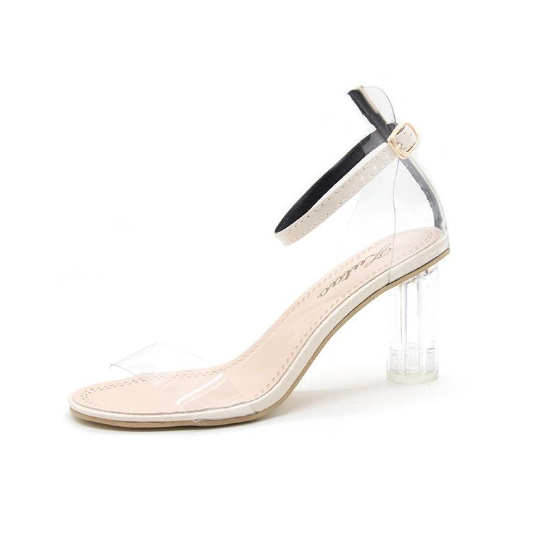 20 summer new women's transparent sandals crystal hundred, with thick heel casual sandals women's high heel women's shoes