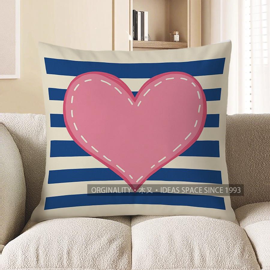 Home Decor Pink Heart On Blue Stripes Cushion Cover Pattern Cushion Cover Suitable For Sofa Bedroom Car Pillow Cover