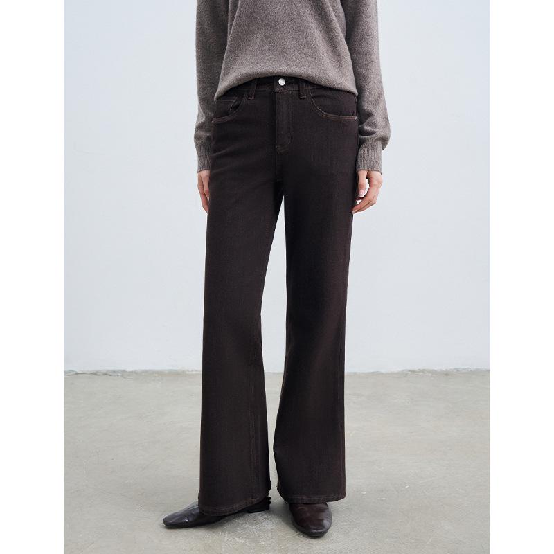 Rongtai Women s High-Waisted Retro Micro-Flare Jeans, Stretchable Brushed Cotton, 2025 Autumn/Winter. XXL/30