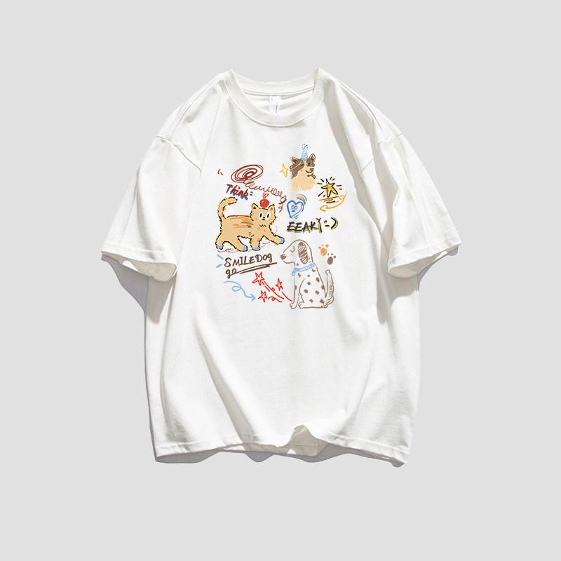 American Cartoon Printed Large Size Fat MM Short-sleeved T-shirt Women's Summer Loose Ins Trendy Brand Casual Couple Half-sleeved Top