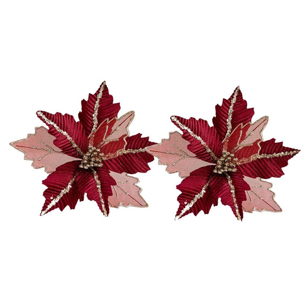 2Pcs/set Glitter Artificial Christmas Flowers Simulation Xmas Tree Ornaments  Christmas