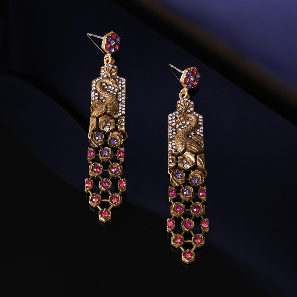 Peacock Earrings New Chinese Retro Three-dimensional Versatile Earrings Heavy Industry Color Diamond Studs