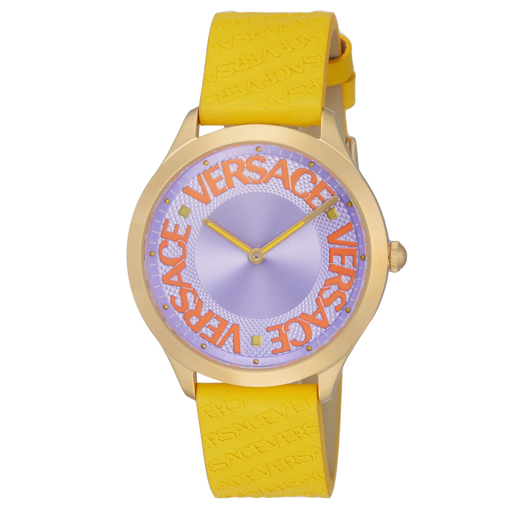 

Watch LOGOHALO Purple Dial Stainless Steel Sapphire Glass Quartz 38MM Swiss Watch VE2O00822 Yellow [Versace] Women s [Item] жовтий