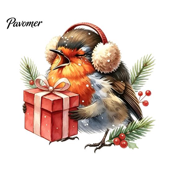 Waterproof PVC Glass Film Christmas Bird Static Window Clings, Decals with Santa Hat And Decorative Stickers for Home Gift Box, Removable Holiday Door