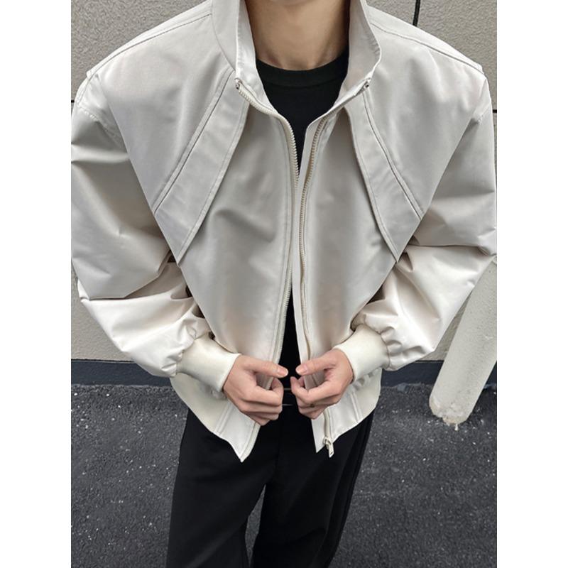Vintage American Deconstructed Turn Down Collar Short Workwear Baseball Jacket For Men