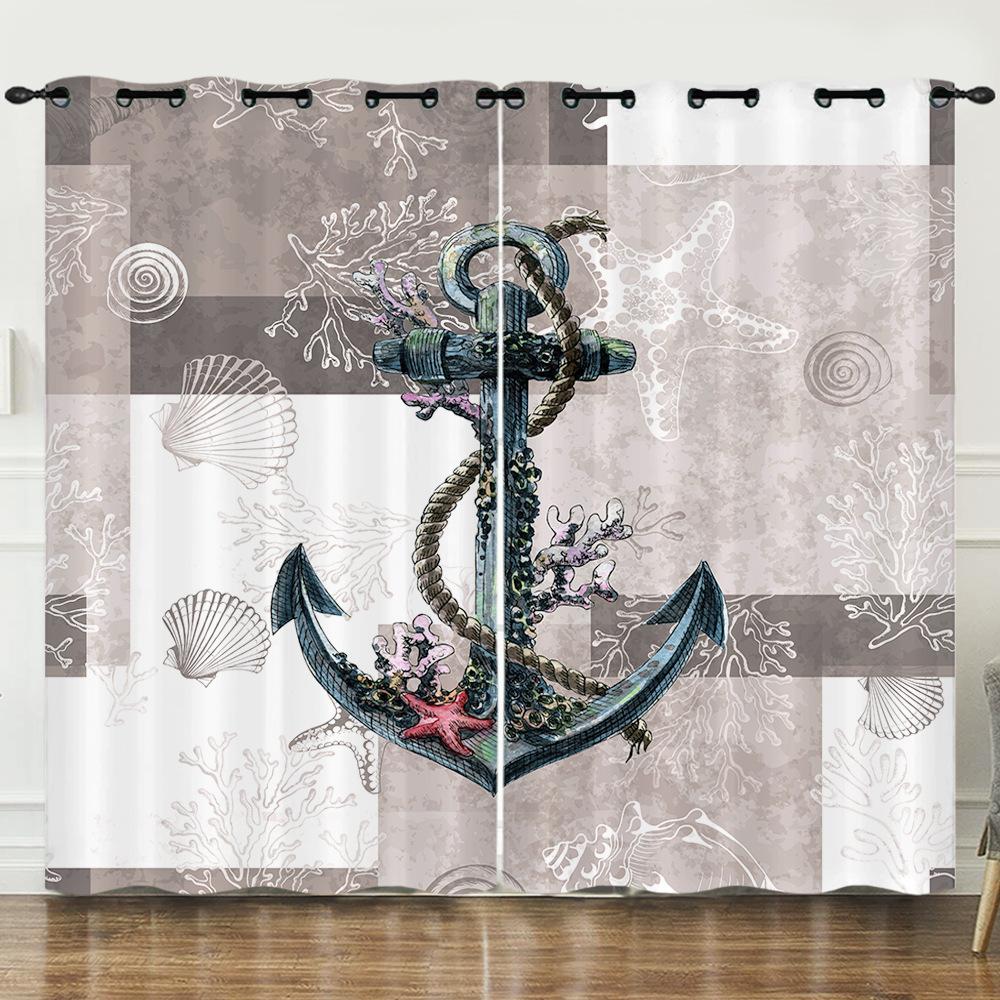 Curtains Ocean Turtle Nautical Curtains European and American Blackout Curtains Bedroom No Punching Shade