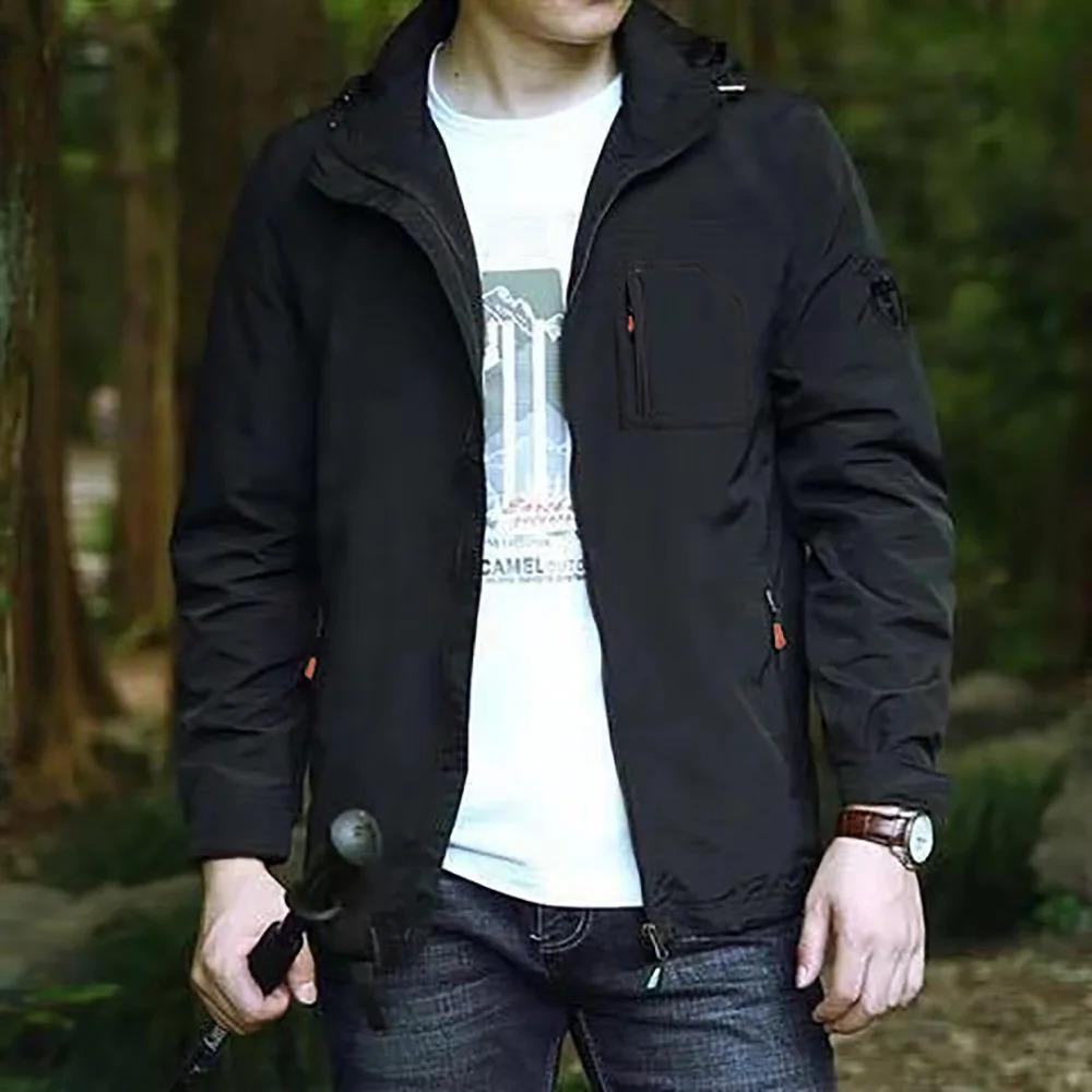 

Мужская куртка для активного отдыха, ветрозащитная, водонепроницаемая, с капюшоном, для кемпинга, скалолазания, однотонная, на молнии, стильная, походная куртка XXXL чёрный