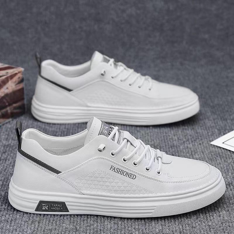Men's Shoes 2025 Spring New Korean Version Trend Versatile White Shoes Men's Leather Thin Casual Breathable Board Shoes Men
