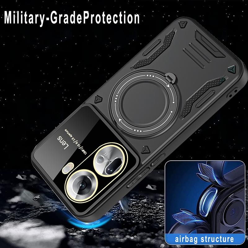 Reno 10 Case Armor Shockproof Lens Protection Cover For OPPO Reno 10 Pro Plus Magnet Car Holder Ring Anti-Fall Cover Reno 10 Pro