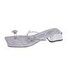 Fashion Hot Selling Crystal Women Slippers Fashion Mid Heels Shoes 2025 French Style Clip Toe Flip Flops Summer New Slides Sandals Shoes