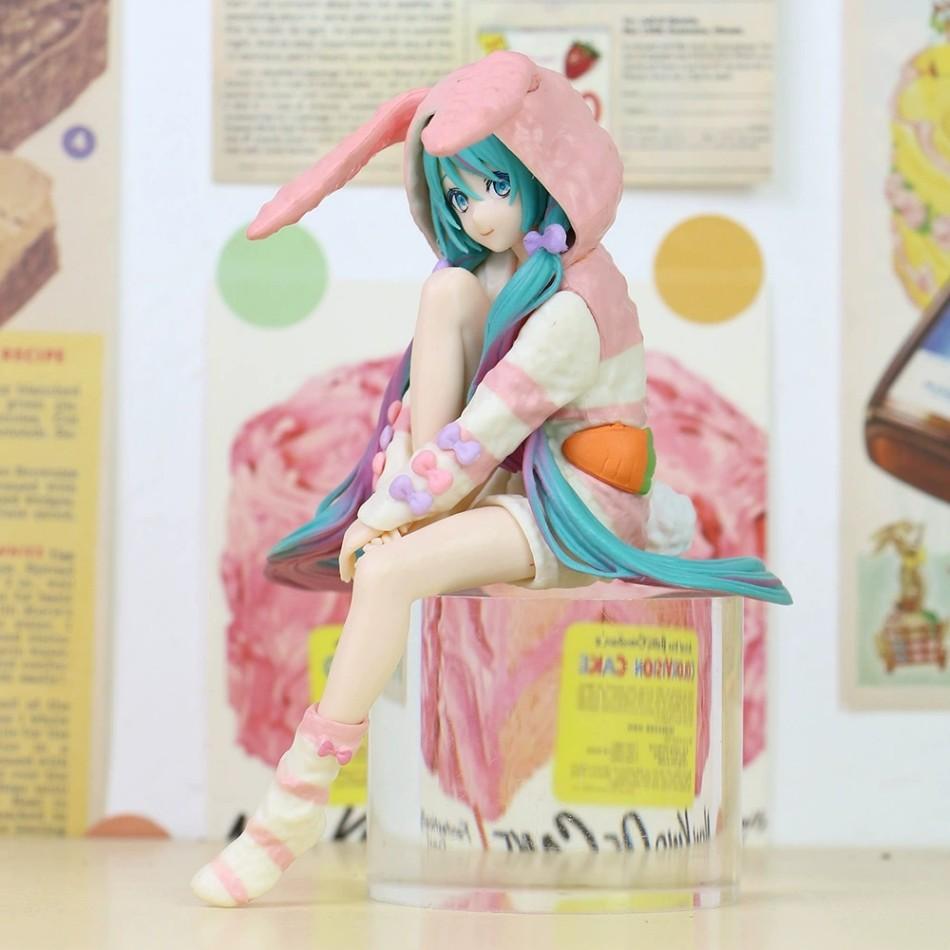 14CM NEW Anime HATSUNE MIKU Figure Noodle Stopper Figure Rabbit Ear Pajamas Model Toy Doll Aciton Figure Collection Gift PVC