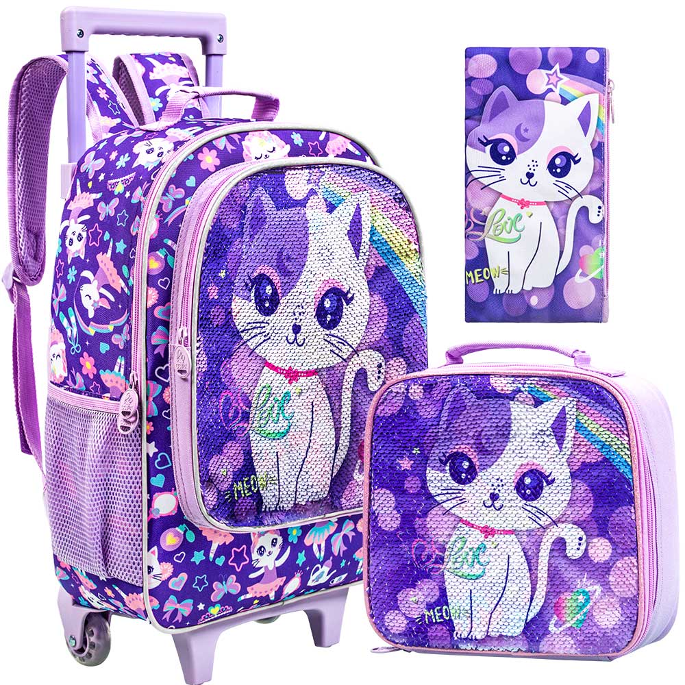 3PCS Rolling Backpack for Girls Kids